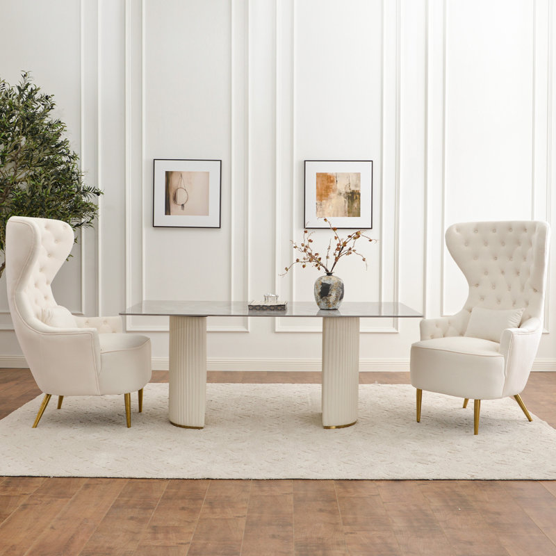 Flaxville Tufted Wingback Chair, Cream Velvet