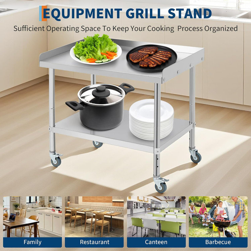 Table de barbecue NSF en acier inoxydable d'une capacité de 400 lb avec des roues de 5 po et un déflecteur de 2 po pour la cuisine commerciale