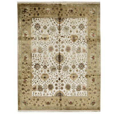 Tapis oriental beige / blanc / noir / rouge en laine et soie noué à la main 7 pi 11 po x 10 pi 2 po Oriental
