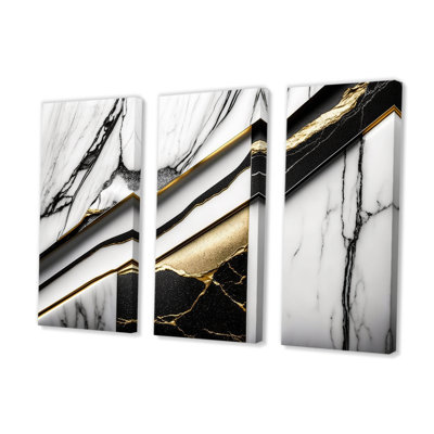 " Abstract Geode Geometric Marble Grey I " 3 Piece Art Color Photography Print