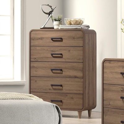 1pc Contemporary Ample Drawer Space Five Drawers Tall Chest Storage Wooden Furniture Brown Finish