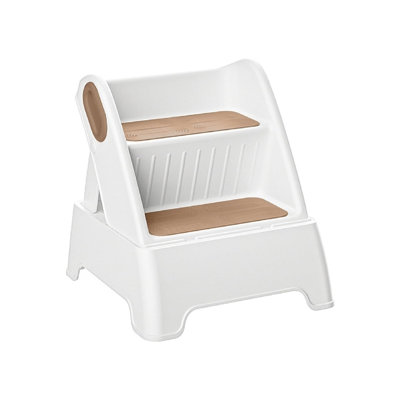 Tabouret à deux marches avec poignées pour lavabo de salle de bain, P 15,1 po x l 14,5 po x H 16,1 po
