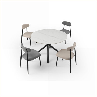 Set of 2 Modern Chair Seating for Adults, Curved Back Upholstered Dining Accent Chairs, Sturdy Metal Frame, Light Gray