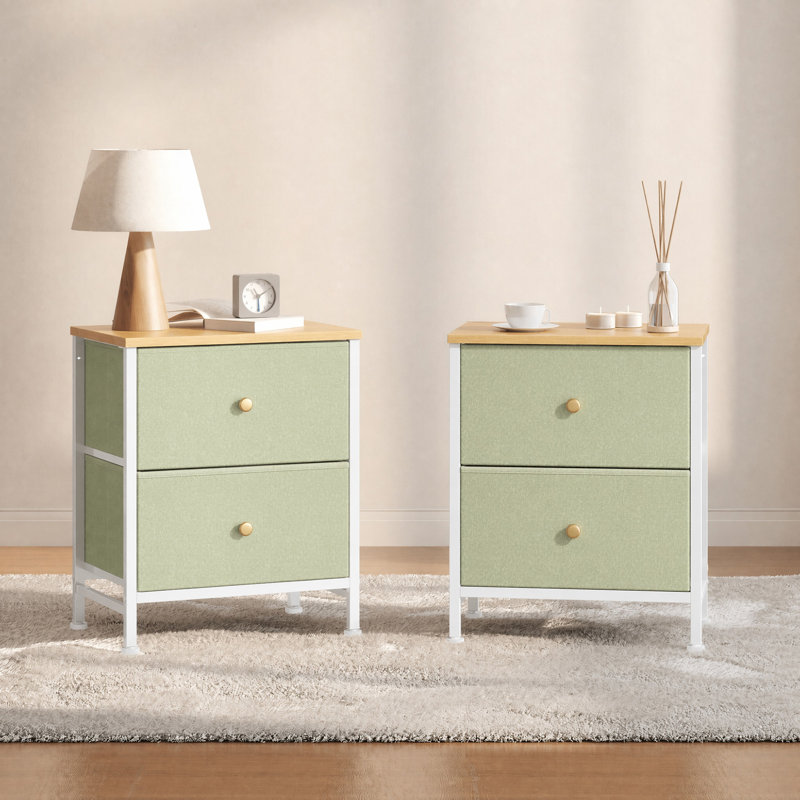 Table de chevet 2 tiroirs Jaece, Light Green, Set of 2