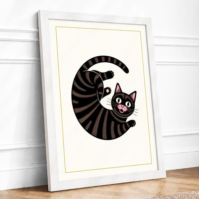 Striped Cat Crescent Retro - Framed Print