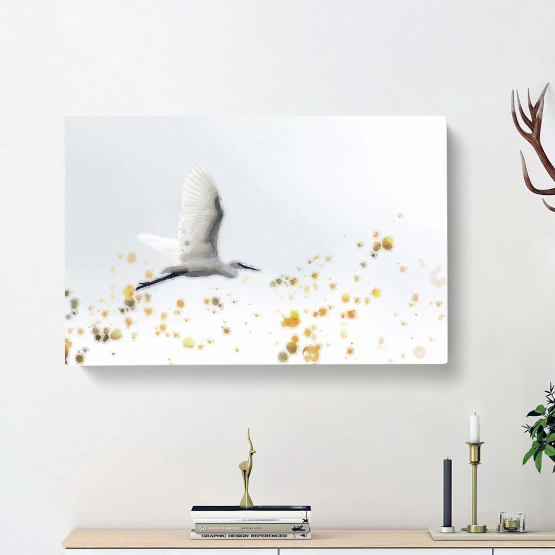 Great Egret Bird in Flight in Abstract - Wrapped Canvas