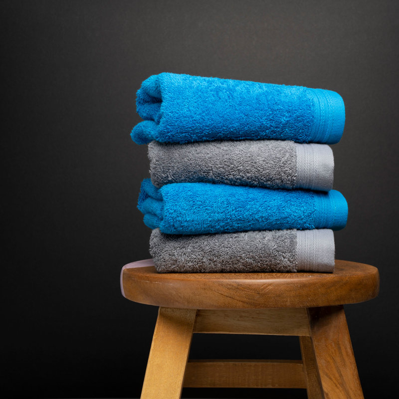 Kendra 4 Piece 100% Cotton Hand Towel Set, Dark Gray/Petrol