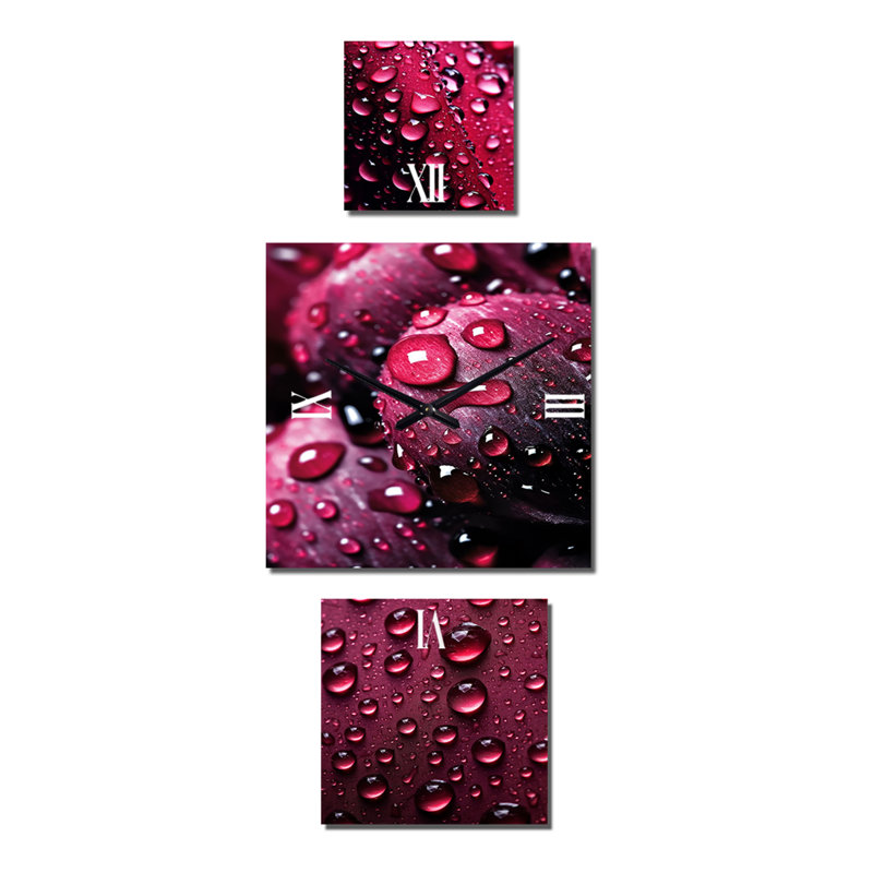 Grande horloge murale moderne avec roses rouges et gouttes de pluie XVIII
