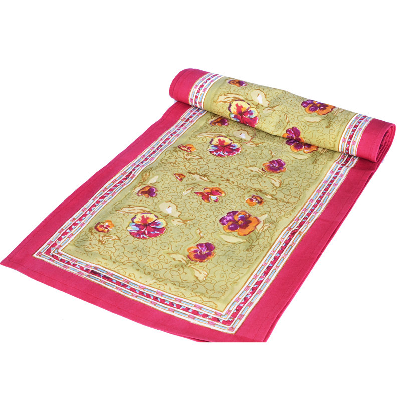 Pansy Handmade Floral Table Runnner, 90" W x 16" L, Grey
