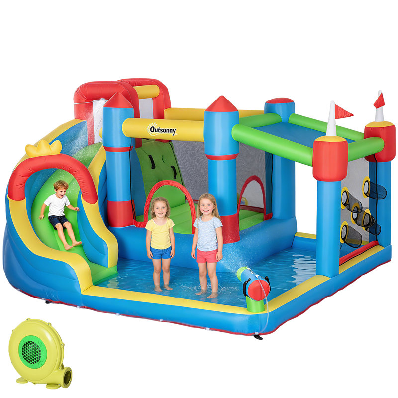Outsunny Kids Inflatable Bouncy Castle 6 in 1 Water Slide Water Gun