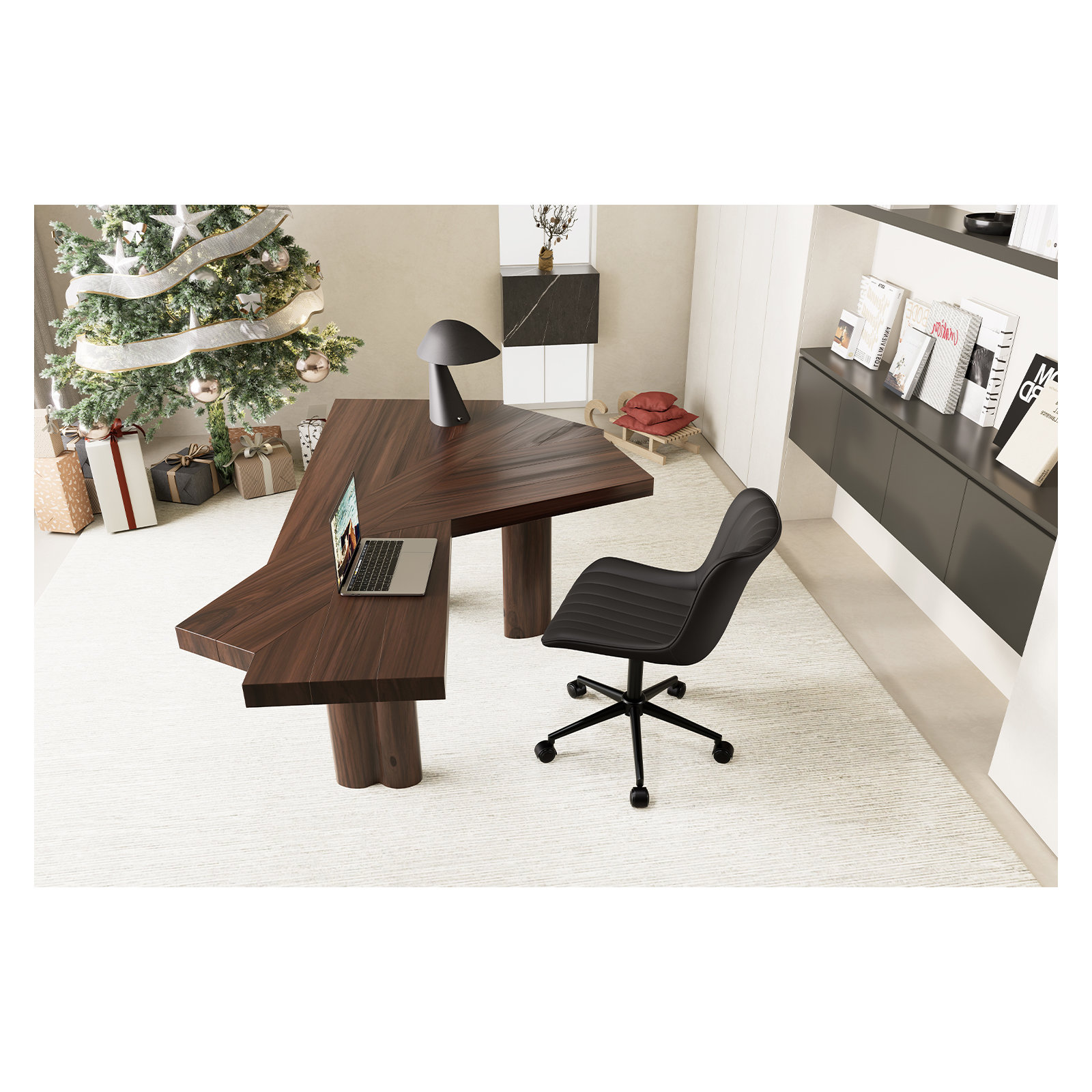 Brionni Leather Swivel Task Chair with Casters, Black Seat/ Black Frame