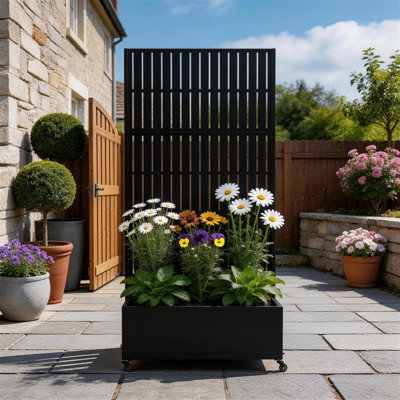Metal Planter Box with Trellis and Wheels
