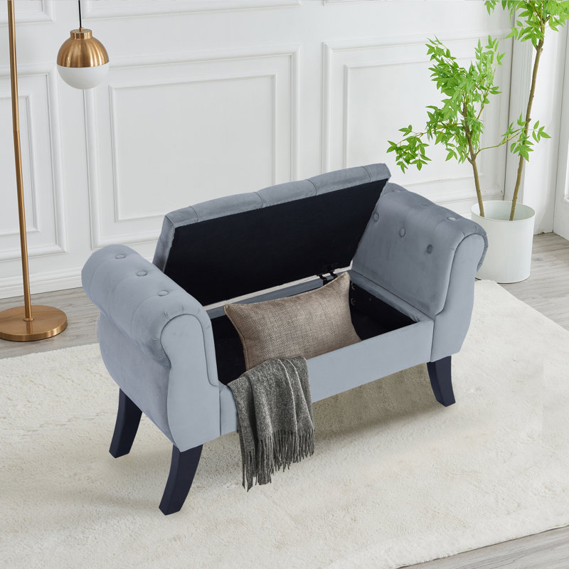 Banc de rangement rembourré en velours Sotheary, Gris
