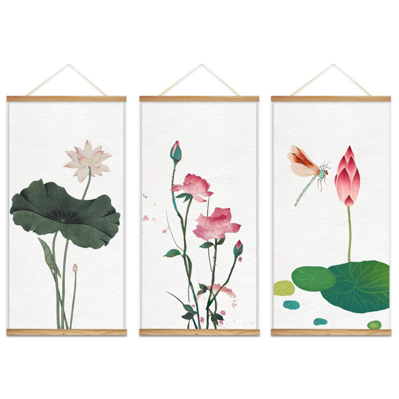 Flower Blossom Floral Botanical Hanging Poster with Wood Frames Beautiful Green Plants Home Wall Poster Prints