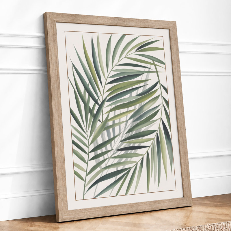 Palm Fronds Botanical - Framed Print, A1 - 84.1 x 59.4 cm, Oak