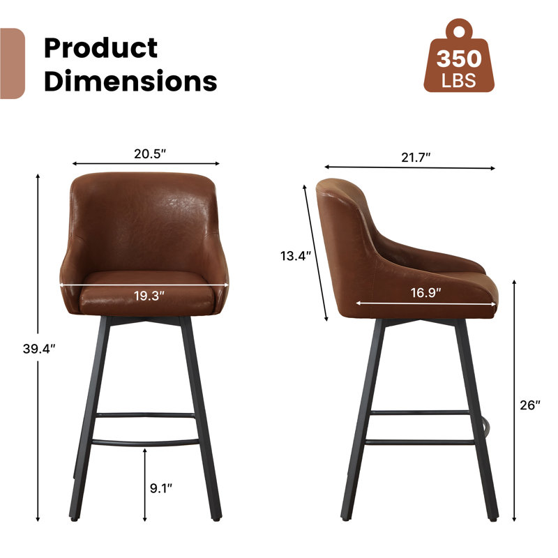 Swivel Counter Stool with Metal Frame, Brown