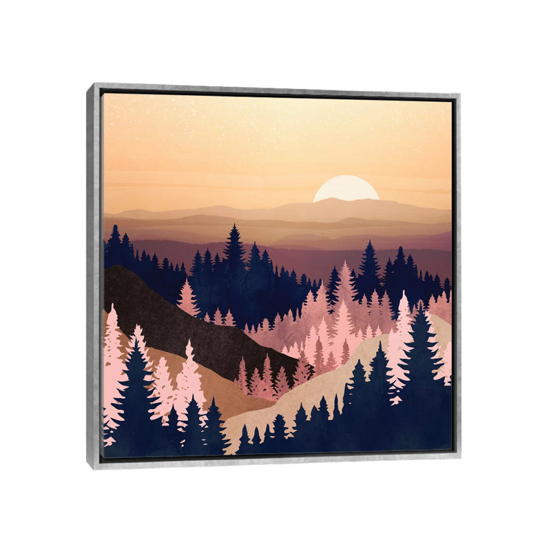 Summer Dusk - impression d'art graphique, Aucun mat, H 18 po x l 18 po x 1,5 po, Toile avec cadre argenté