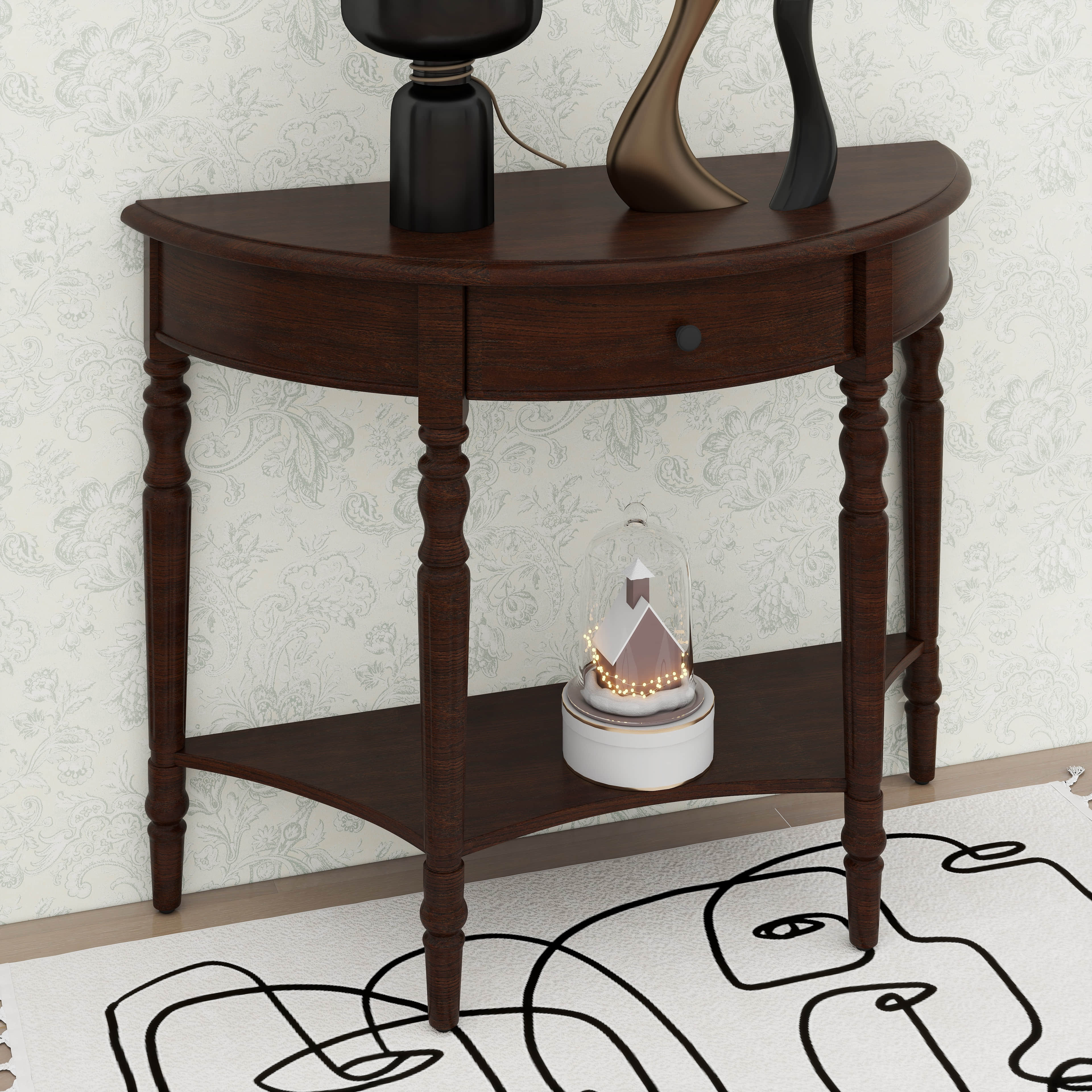 Restro Entry ACME Furniture Small Curved Console Table 36-Inch Retro Farmhouse Wood ...