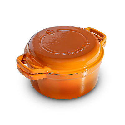 HomeVSS 5-Quart Enameled Cast Iron Double Dutch Oven with Lid & Dual Handles – 2-in-1 Cookware