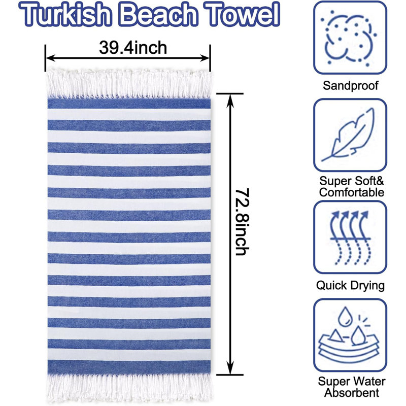 Ensemble de 2 serviettes de plage en coton de la même taille, Bleu