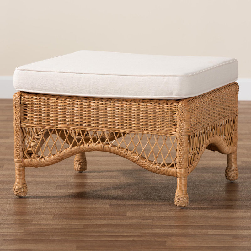 Bali & Pari Brooklyn Bohemian Light Honey Braided Rattan Ottoman Stool