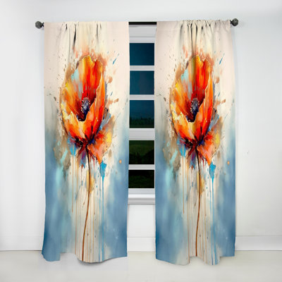 Dredgers Vibrant Dancing Red Poppy - Traditional Velvet Curtain - Room Darkening - 1 Panel