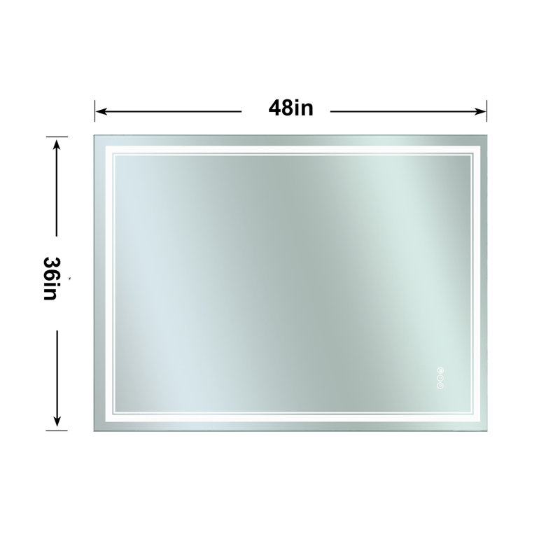  Miroir de salle de bain sans cadre à DEL avec éclairage avant et arrière, antibuée, gradation, Rectangulaire, 48 po x 36 po