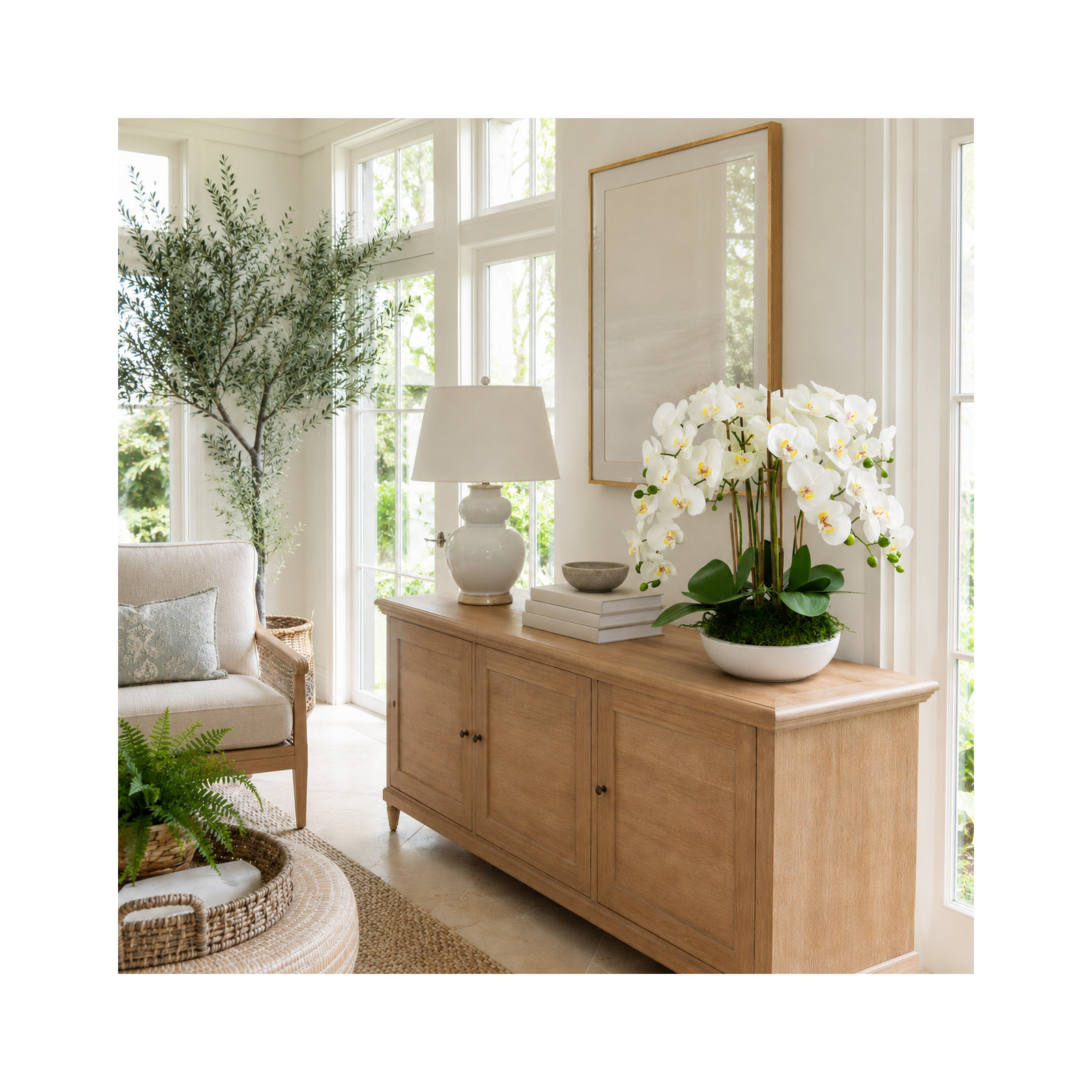 Orchid Arrangement in Ceramic Planter, 27"H x 26"W x 26"D