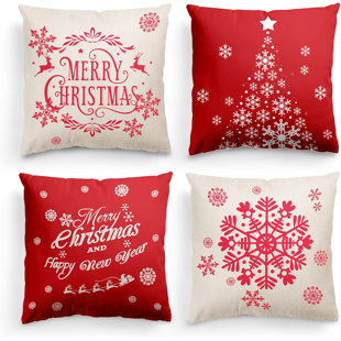 Square Christmas Pillows Covers 18x18 Inch Set of 4, Linen Throw Pillow New