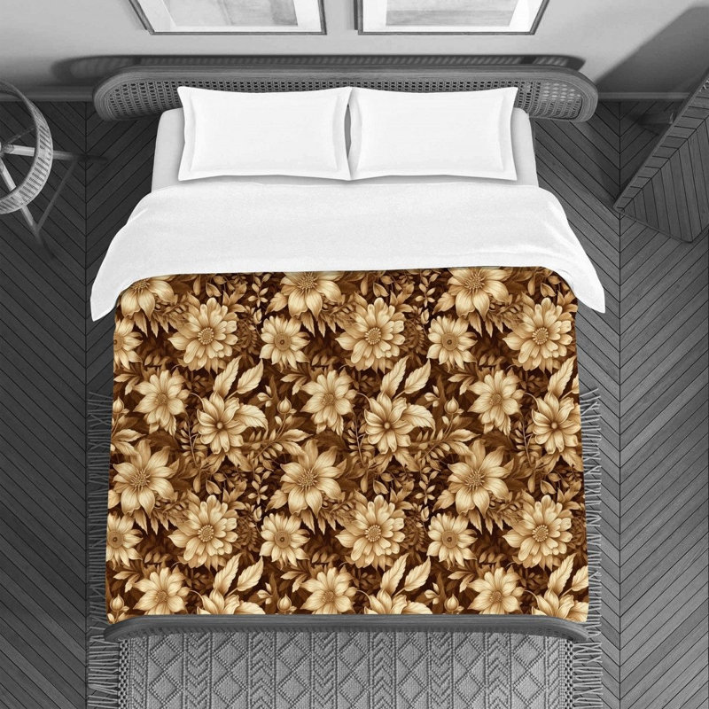 Literie , Housse de couette pour lit simple, Brun / Doré