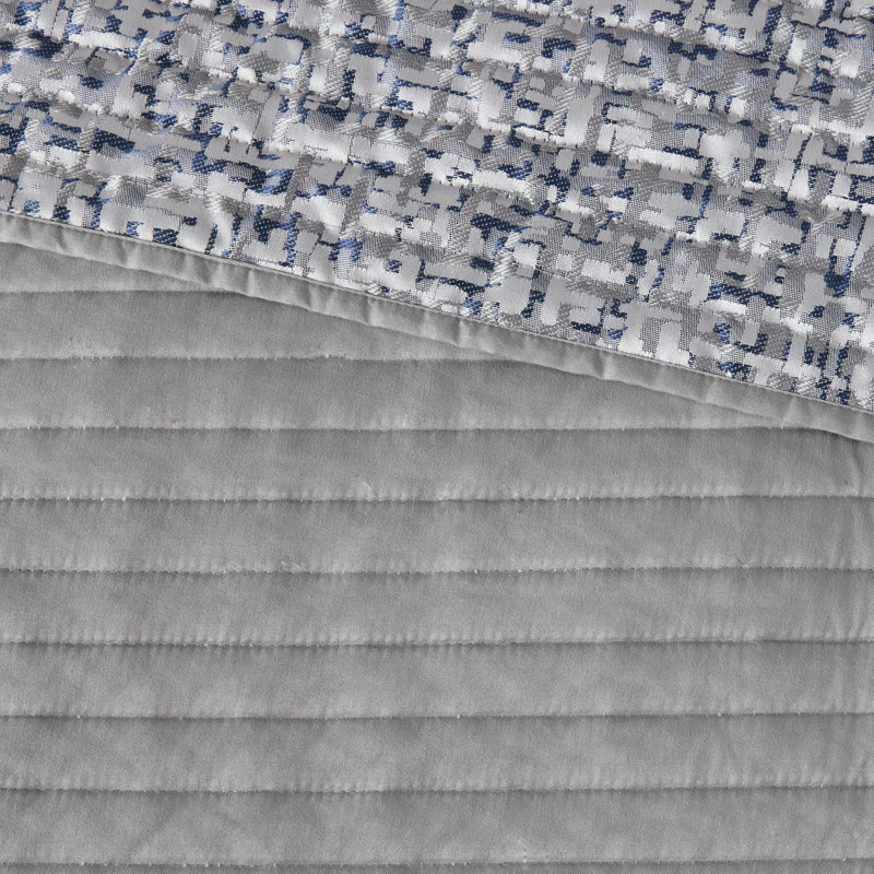 Gray and Navy King Reversible Jacquard Quilt Set