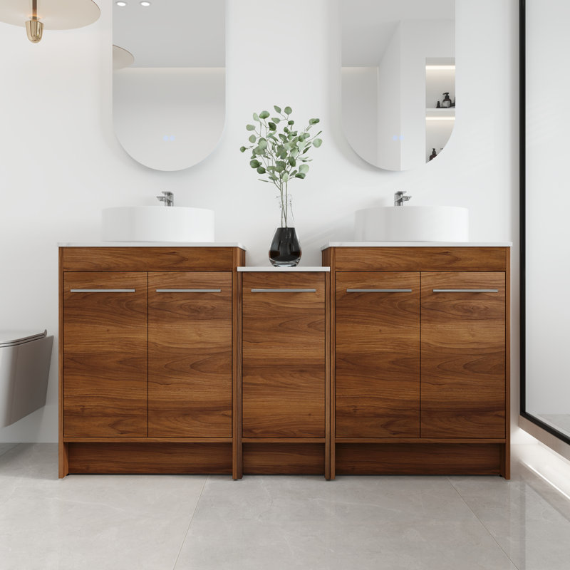 Ensemble de meuble-lavabo autoportant double avec 5 portes Tarnby, Rond, 58.91"