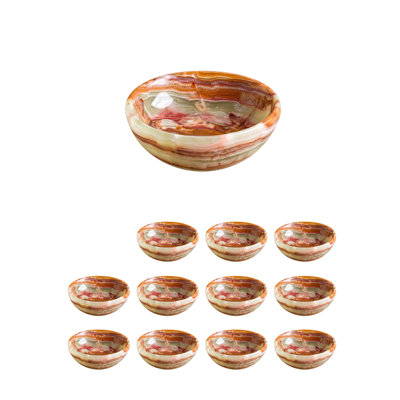 Bol décoratif en onyx naturel, récipient en pierre multicolore fabriqué à la main, objet décoratif pour table basse, entrée, étagère et décoration intérieure, 10 cm de diamètre et 4 cm de hauteur