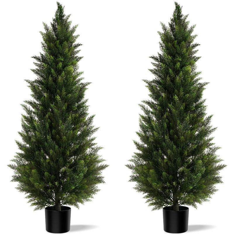 Artificial Cedar Tree in Nursery Pot for Front Porch Garden Home Office Christmas Decor, 2PCS, 150cm