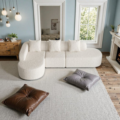 Canapé modulaire incurvé en forme de L de 111,8 pouces de conception moderne avec tissu en polyester à poils longs
