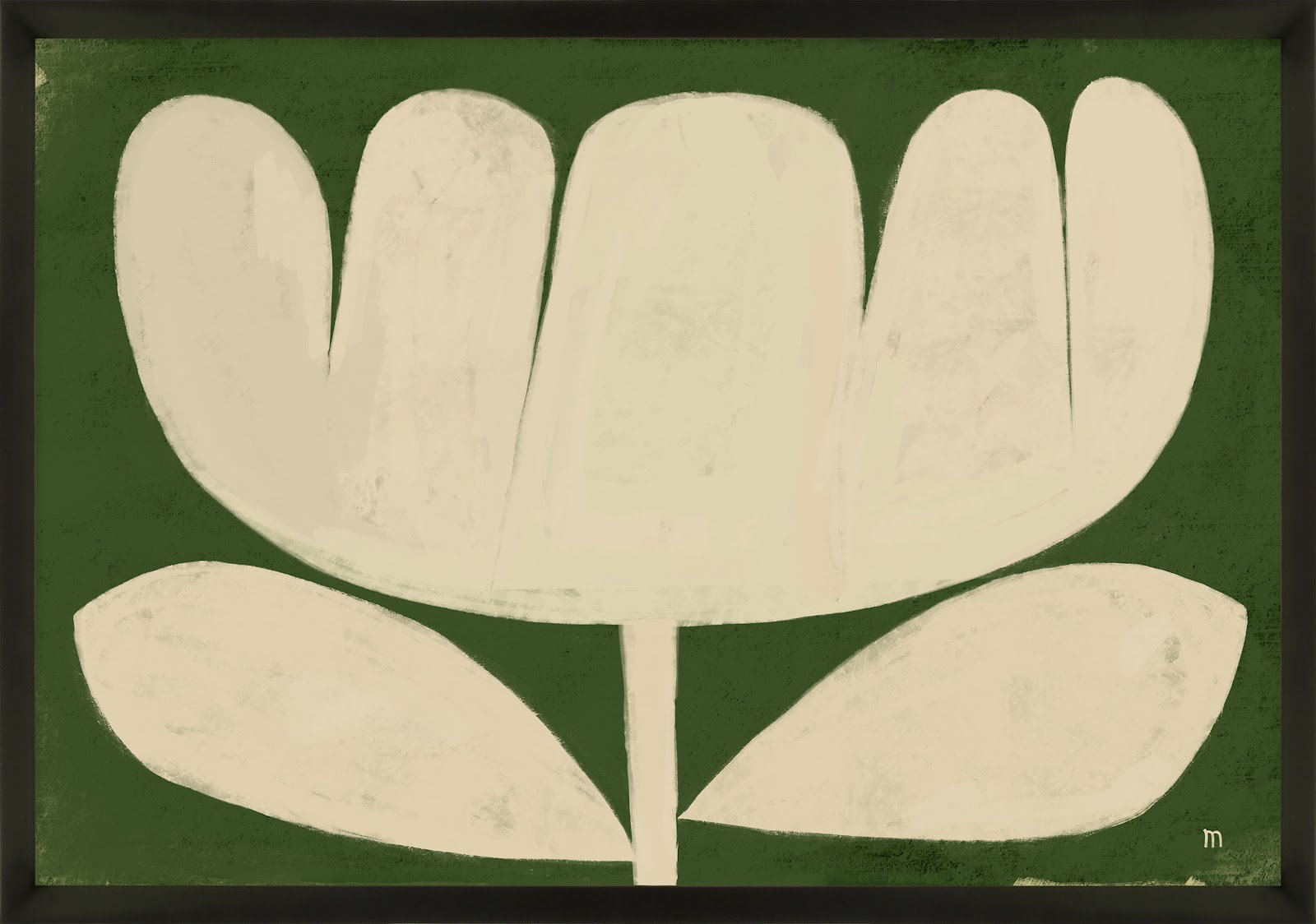 Flower on Green Painting, Black, 17.5" H x 25" W x 1.25" D