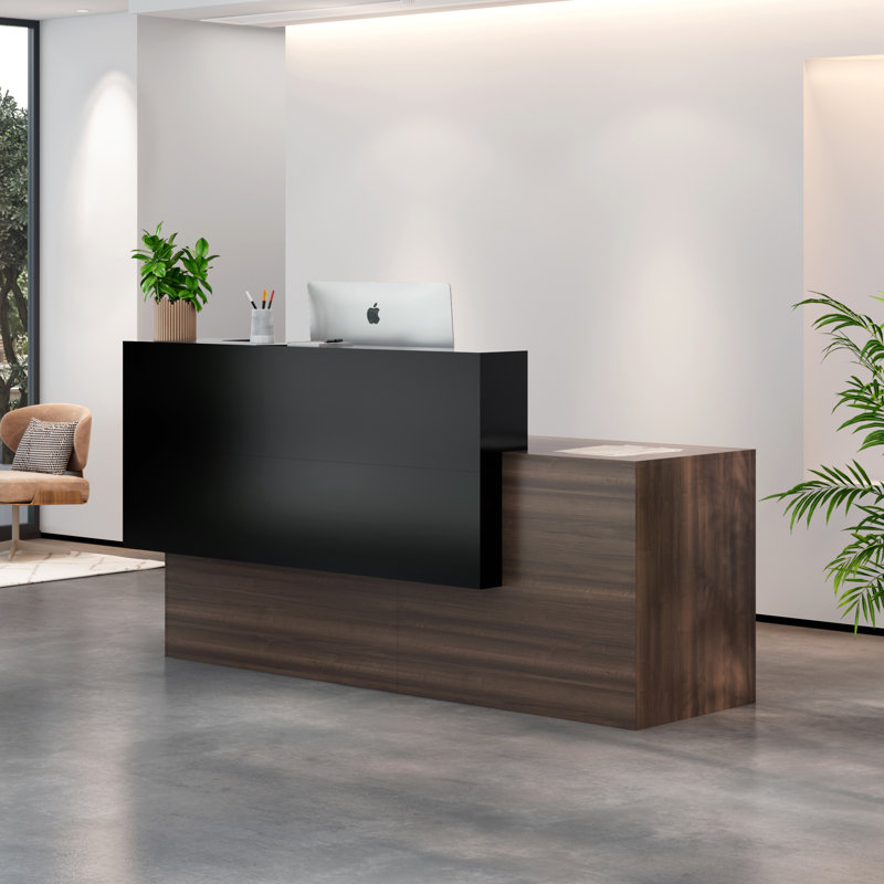 Modern Rectangular Reception Desk With Cable Management, 40.75" H x 70.86" W x 23.6" D
