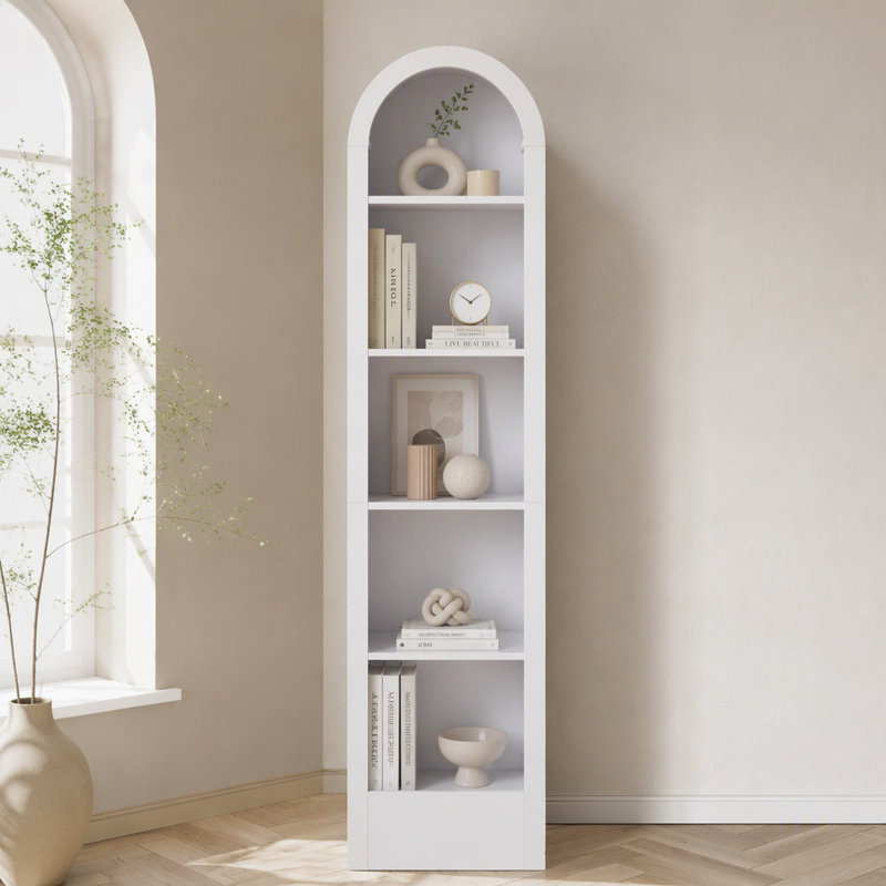 Petite bibliothèque de rangement arquée H 67 "à 5 niveaux, White