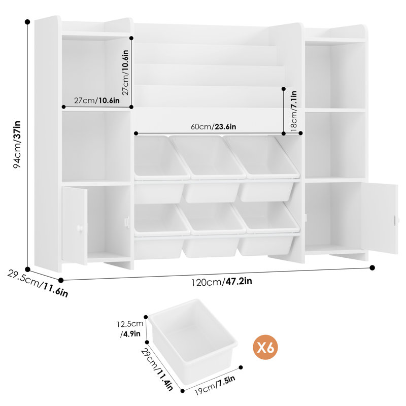 Bibliothèque pour enfants 47,2 "avec 6 casiers de rangement, Blanc