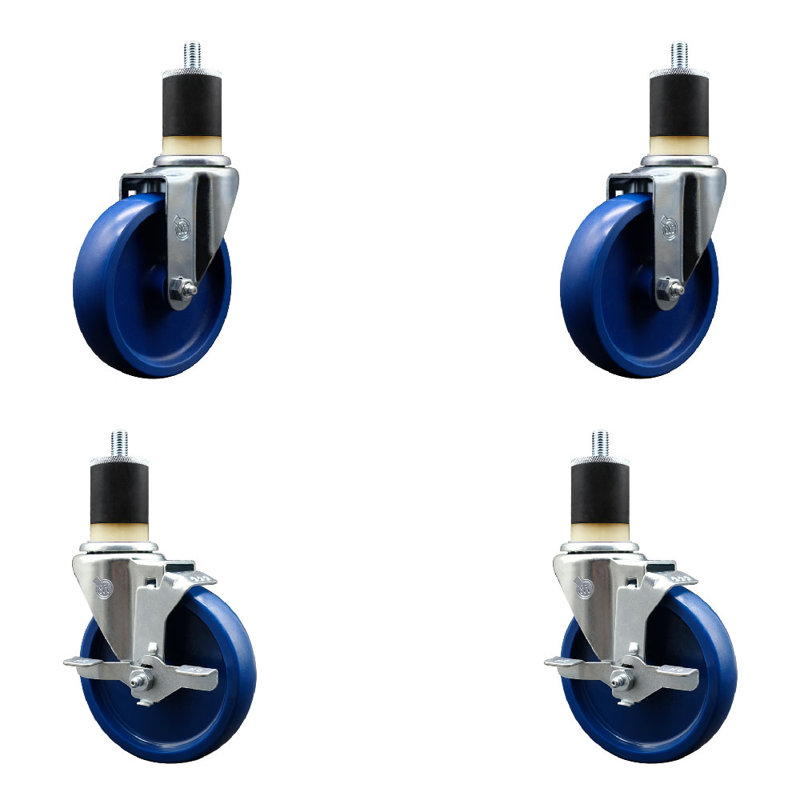 Ensemble de roulettes extensibles en poly massif avec roues pivotantes 1-7 / 8 pouces 2 freins SCC