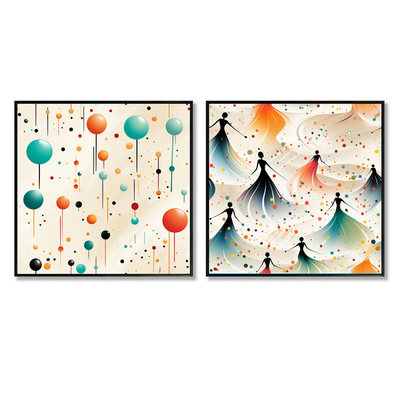 Corinthia - Ensemble de 2 collages carrés abstraits, Cadre flottant noir, H 16 po x l 33 po