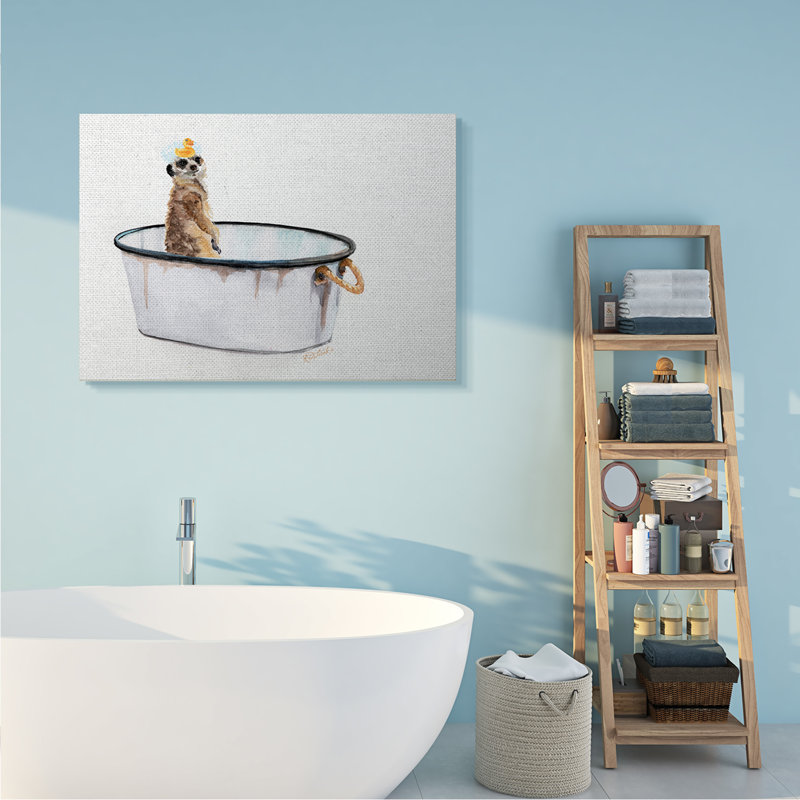 «Suricate Bubble Bath» par Jennifer Redstreake - impression sur toile, Toile tendue, H 36 po x l 48 po