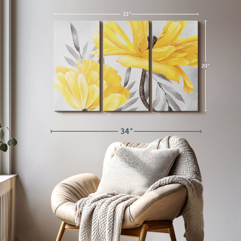 Impression sur toile, "Oriental jaune coquelicots", H 20 po x l 33 po x P 1,25 po