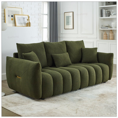 Canapé en peluche de qualité supérieure avec 3 coussins de dossier et 3 coussins de dossier, structure en bois massif à 3 places pour plus de confort et de style