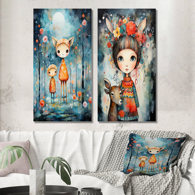 «Cute Childrens Christmas Decor I», ensemble de 2 reproductions d'art mural, Toile tendue, H 28 po x l 25 po
