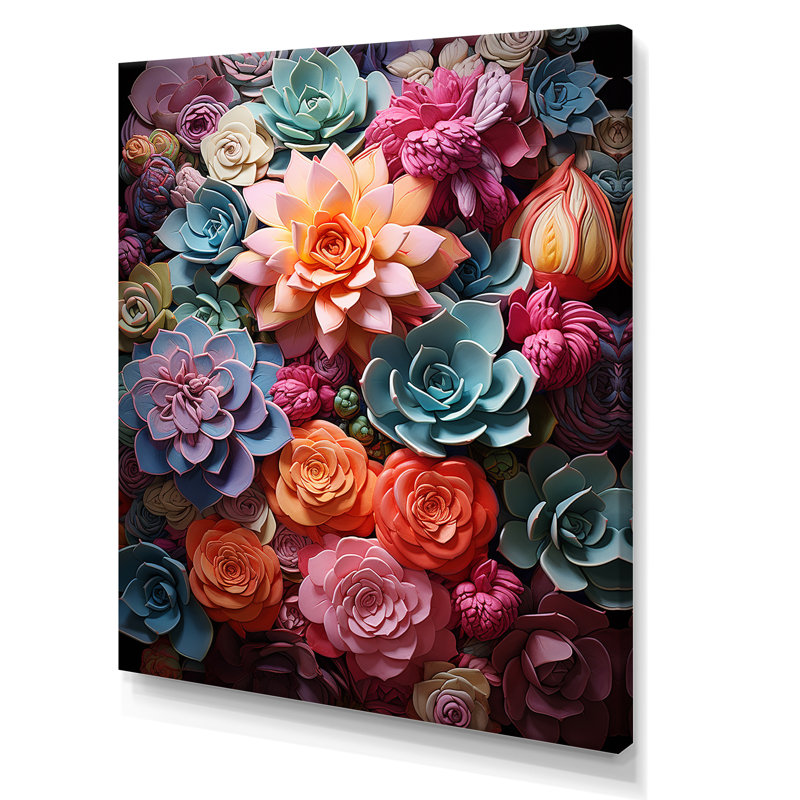 Larghetto Colorful Succulents Delight sur impression sur toile, H 40 po x l 30 po x P 1,5 po, Toile tendue