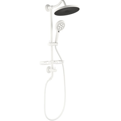 Ensemble de douche en laiton blanc avec pomme de douche à effet pluie de 10 po, douche à 4 mains, barre coulissante réglable et porte-savon pour salle de bain mural