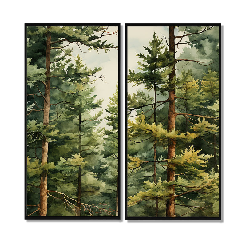 Pine Tree Symphony II - Traditional Canvas Prints, 32" H x 32" W, Framed Print without Mat, Black