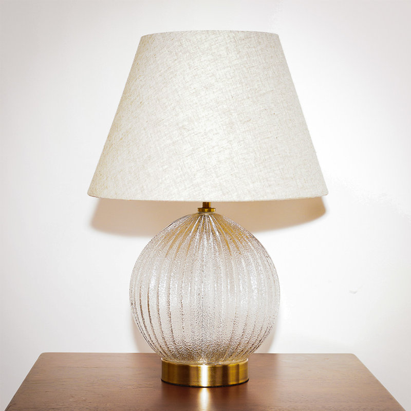 Zuly Round Ribbed Glass Table Lamp with Linen Shade