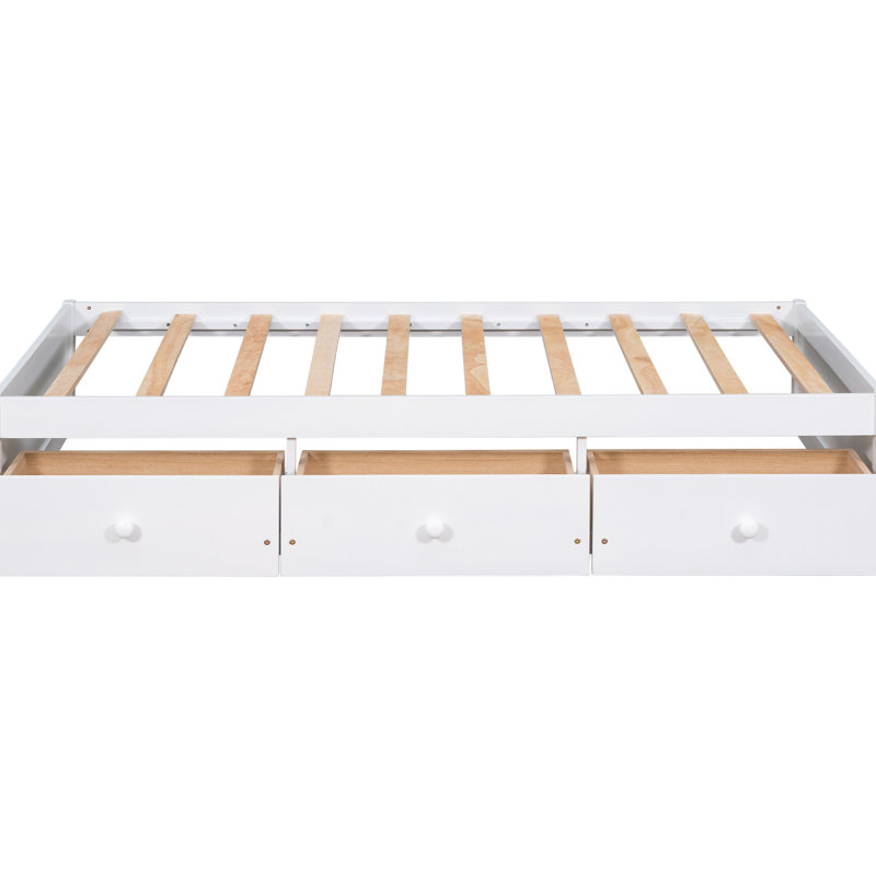 3 lits plateforme simple en bois massif - blanc pour un espace de vie confortable avec 3 tiroirs et une chambre douillette